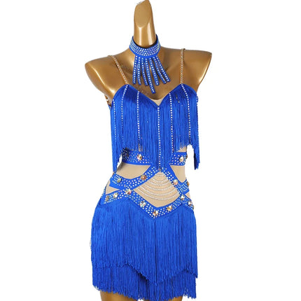 Professional Latin Dance Competition Dress & Tassel Fringe Performance Outfit