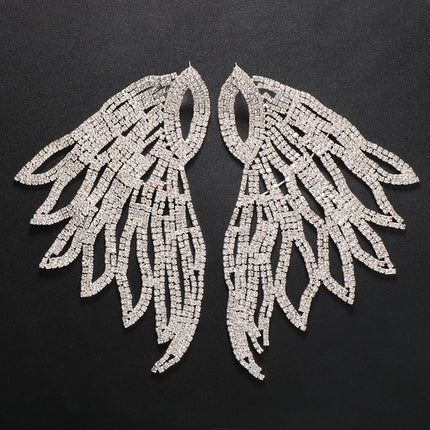 Oversized Crystal Rhinestone Angel Wing Drop Earrings Drag Queen Stage Jewelry