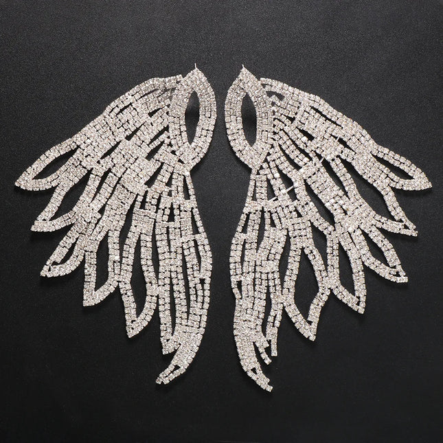 Oversized Crystal Rhinestone Angel Wing Drop Earrings Drag Queen Stage Jewelry