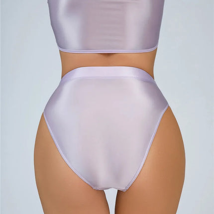 High-Waist Oil Glossy Sheer G-String Thong Satin Smooth Seamless Briefs