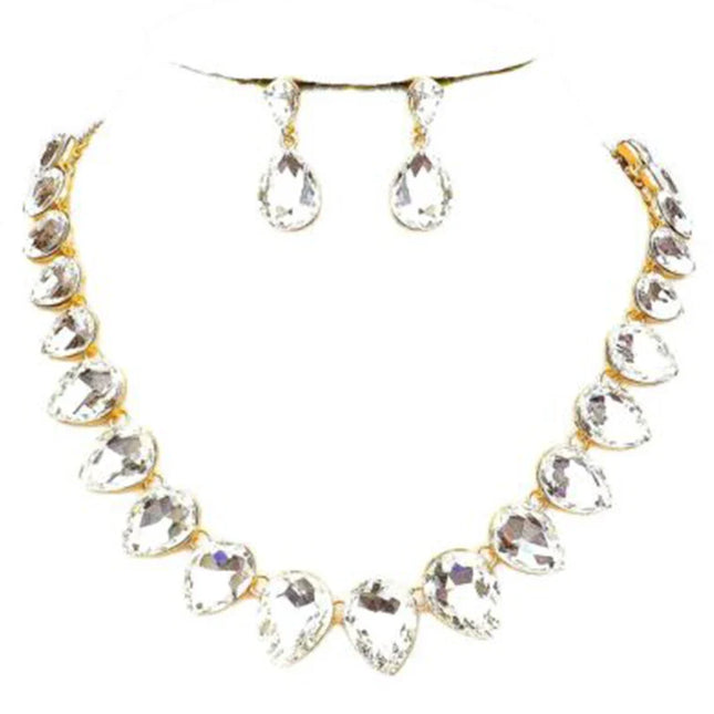 Rhinestone Drop Necklace & Earring Set