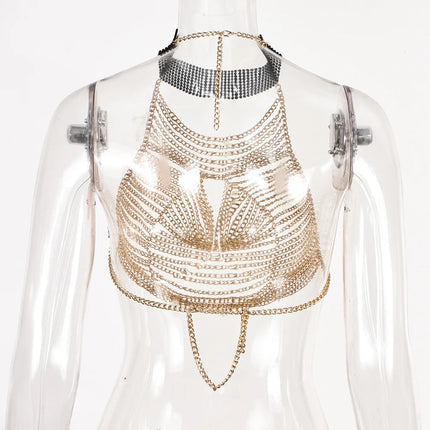 Crystal Chest Chain Body Harness Crop Top & Festival Party Jewelry