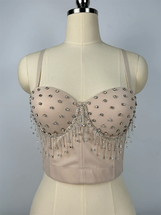 Diamond Tassel Rhinestone Bustier Corset Crop Top Evening Stage Bralette