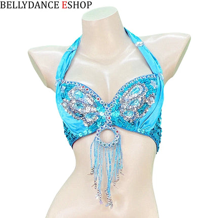 The Stardust Siren Shimmer – Sequin & Tassel Halter Belly Dance Bra Top