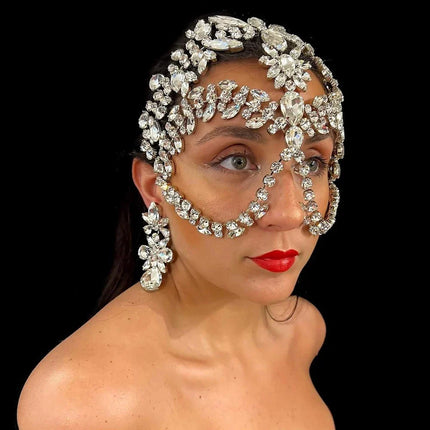 Rhinestone Masquerade Crystal Face Chain Mask