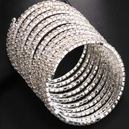 Sparkling Multi-Layer Rhinestone Arm Chain – Stacked Crystal Spiral Cuff & Upper Arm Bangle for Raves, Festivals & Beachwear