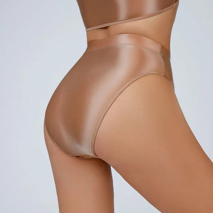 High-Waist Oil Glossy Sheer G-String Thong Satin Smooth Seamless Briefs