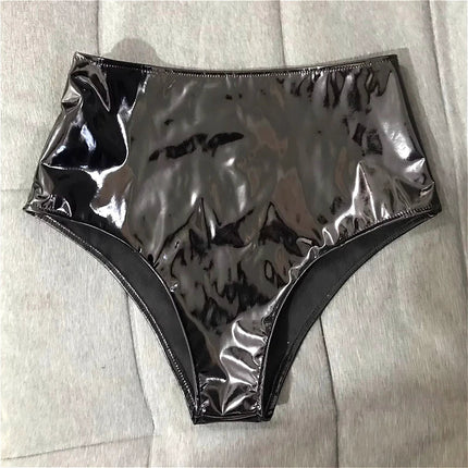 The Stardust Spotlight High-Waist Shorts – Glossy Patent Leather Showgirl Hot Pants