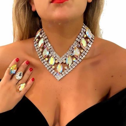 AB Rhinestone V Shape Necklace