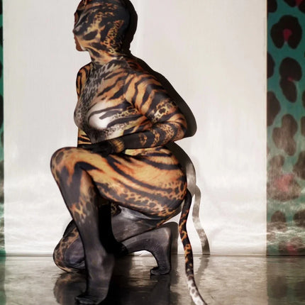 Leopard Print Long-Sleeve Catsuit Form-Fitting Stretch Jumpsuit Stage Costume