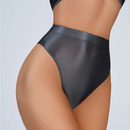 High-Waist Oil Glossy Sheer G-String Thong Satin Smooth Seamless Briefs