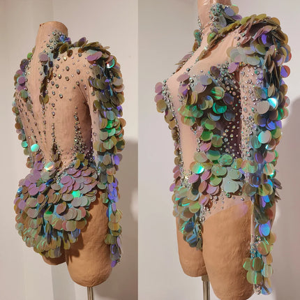 Vintage-Inspired Sequins AB Rhinestones Leotard Costume