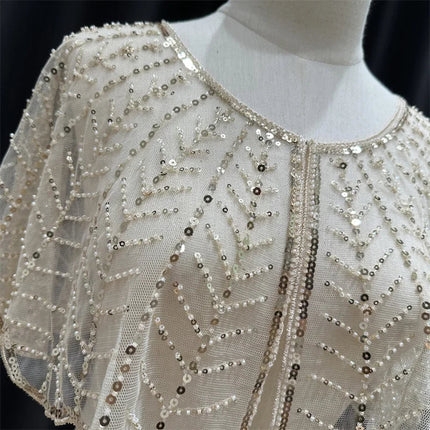 Sparkly Sequin & Beaded Leaf Mesh Capelet Evening Shawl Bolero Jacket