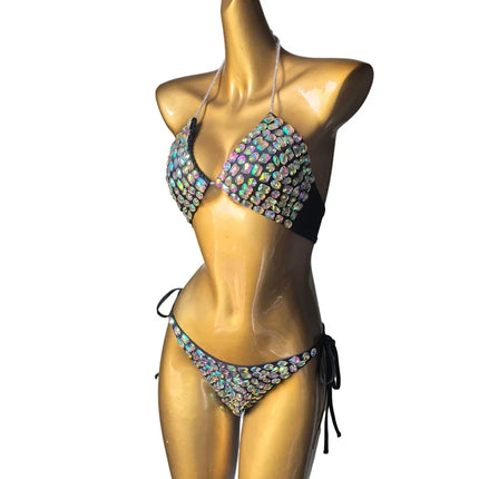 The Venus Vacation Iridescent Diamond Bikini – Crystal Prism Showgirl Set