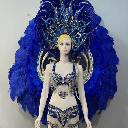Royal Blue Feathered Gala Performance Set
