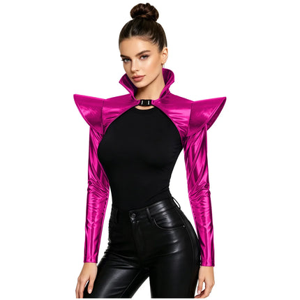 Metallic Shoulder Armor Shrug Crop Top & Sleeves Futuristic Pauldron Stage Costume