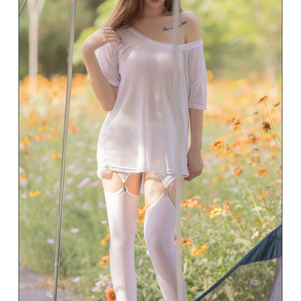 Hollow Out Buckle Shaper Oil Shiny Leggings Garter Belt Pencil Pants