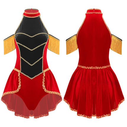 Women's Velvet Circus Ringmaster Sequin Tassel Jumpsuit & Tailcoat