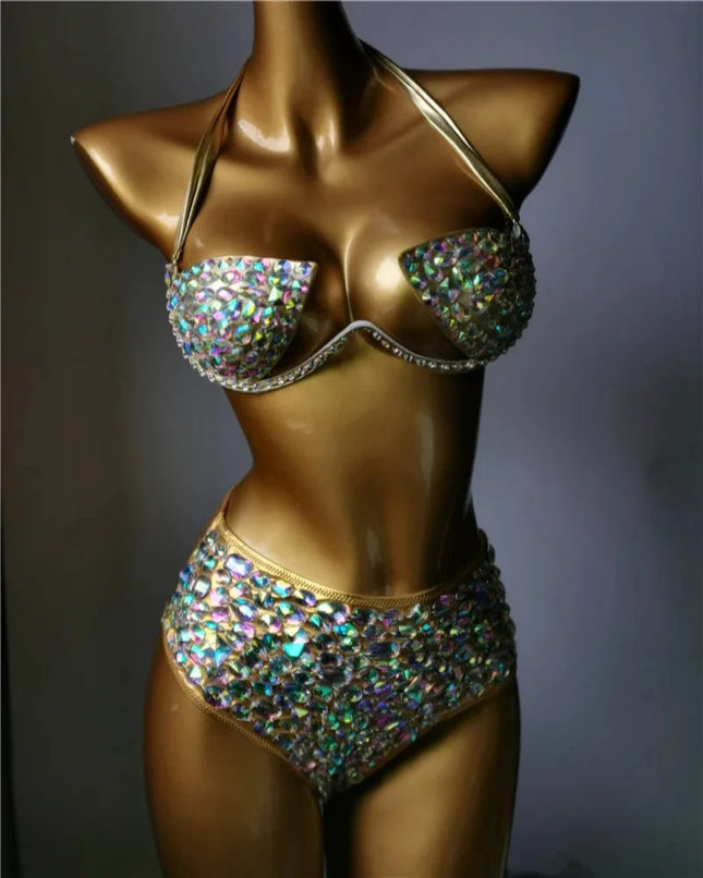 The Venus Horizon Rhinestone Bikini – Premium Crystal Triangle Showgirl Set