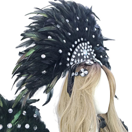 Carnival Elegant Ladies Feather Headdress Wings Two-Piece Role Play Catwalk Halloween Masquerade Carnival Party Suit