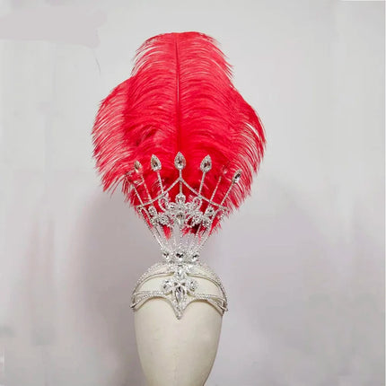 Ostrich Feather Rhinestone Headdress
