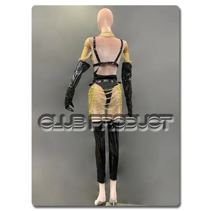 The Stardust Gilded Vixen – Black & Gold Chain Performance Suit