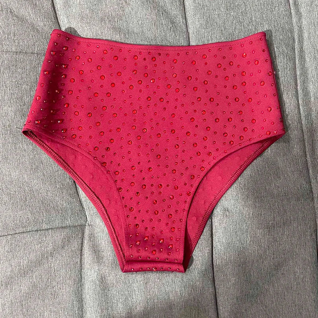 Red Rhinestone High-Waist Pole Dance Shorts & Gogo Performance Bottoms