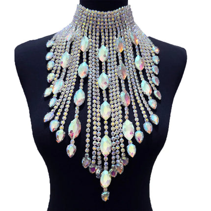 Rhinestone Crystal Long Fringe Tassel Necklace