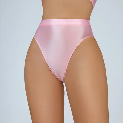 High-Waist Oil Glossy Sheer G-String Thong Satin Smooth Seamless Briefs