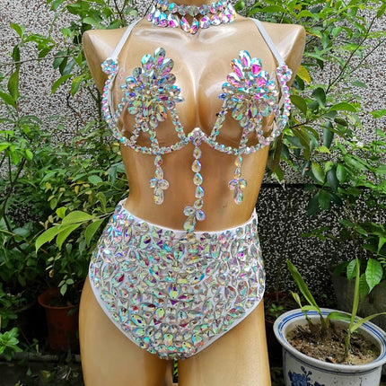 The Stardust Empress Royale – Deluxe Rhinestone Samba Carnival Wire Bra & High-Waist Panties 2-Piece Costume Set