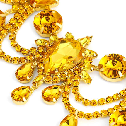 Amber Rhinestone Drop Tassel Necklace & Earring Set