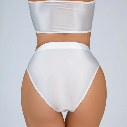 High-Waist Oil Glossy Sheer G-String Thong Satin Smooth Seamless Briefs
