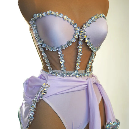 The Stardust Nebula Leotard – Long-Sleeve Rhinestone Stage Bodysuit