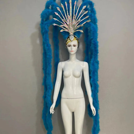 The Stardust Extravaganza Carnival Headdress – Rhinestone & Feather Showgirl Crown