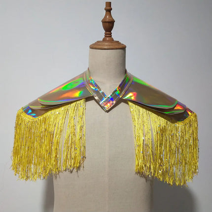 Metallic Laser Fringe Shoulder Armor & Tassel Vest Stage Costume