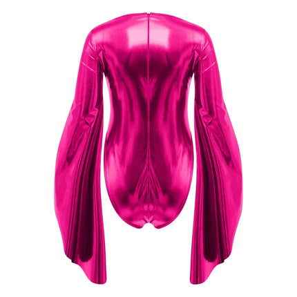 Metallic Flared Sleeve Cutout Disco Bodysuit & Metallic Rave Leotard