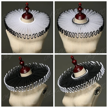 Vintage Renaissance Pleated Mesh Neck Ruff Gothic Clown Collar Choker Costume Accessory