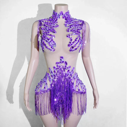 The Stardust Midnight Cabaret Bodysuit – Luxury Rhinestone & Mesh Showgirl Costume