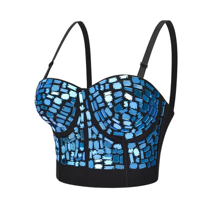 The Stardust Prism Siren – Mirror Embellished Push-Up Bustier Corset Top