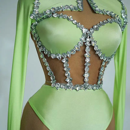 The Stardust Nebula Leotard – Long-Sleeve Rhinestone Stage Bodysuit