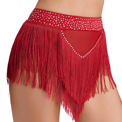 Rhinestone Tassel High-Waist Dance Shorts & Sheer Mesh Fringe Skirt