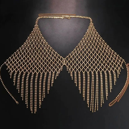 Rhinestone Tassel Fringe Halter Body Chain