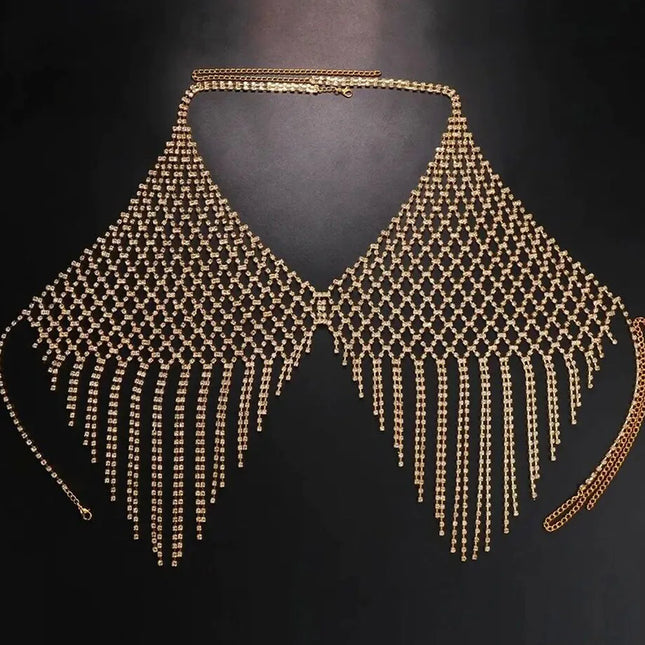 Rhinestone Tassel Fringe Halter Body Chain