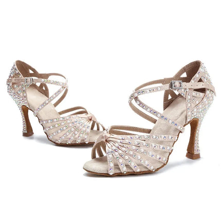 Sparkly AB Rhinestone Latin Dance Shoes Soft Bottom Ballroom Competition Heels