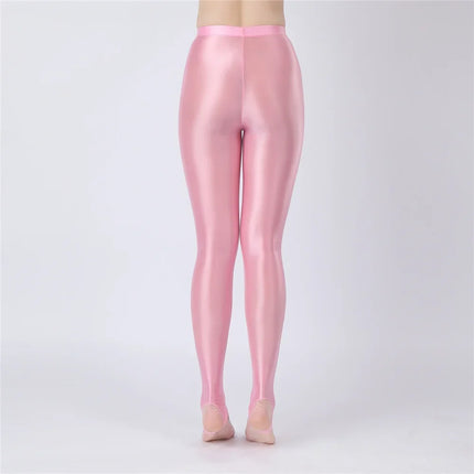 Thin Sheer Oil Glossy High-Stretch Pencil Pants Candy Color Yoga Leggings