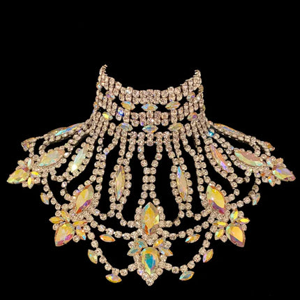 Crystal Rhinestone Ostrich Feather Headdress & Necklace Set