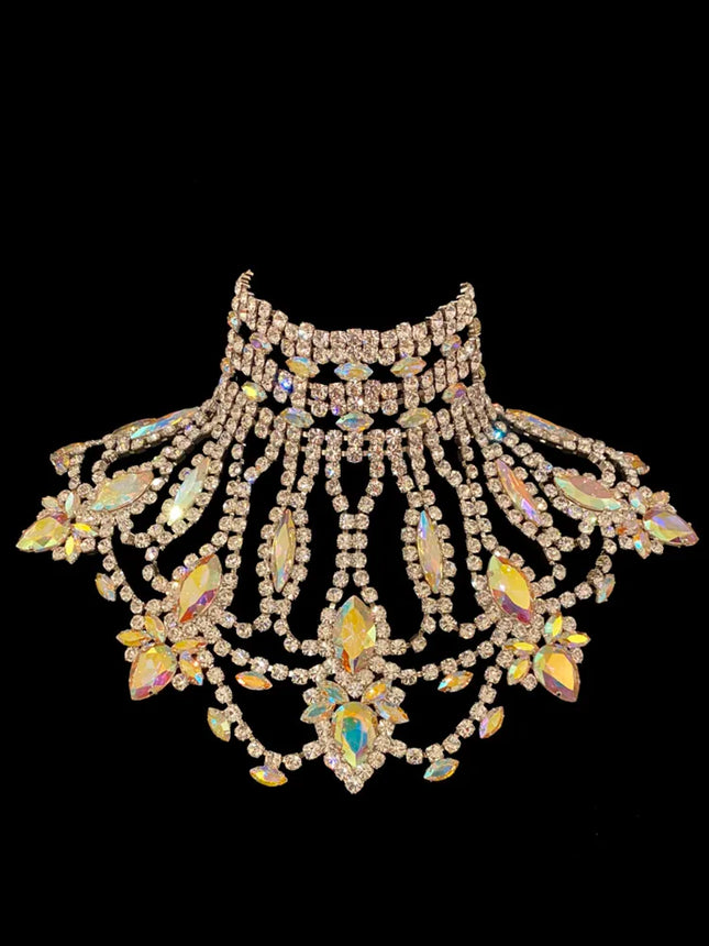 Crystal Rhinestone Ostrich Feather Headdress & Necklace Set