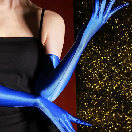80D Satin Shiny High-Elasticity Opera Length Gloves Stage Performance Gloves