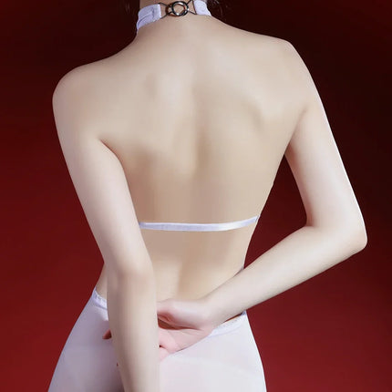 5D 912 PIN Backless Halter Oil Glossy Sheer Bodysuit Leotard