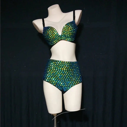 The Stardust Emerald Siren 3-Piece Suit – Luxury Rhinestone Cabaret Ensemble